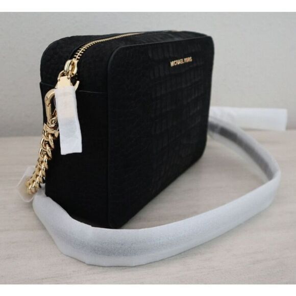 Michael Kors Women's MD Black Croc Embossed Leather Camera Crossbody Bag - Picture 14 of 16